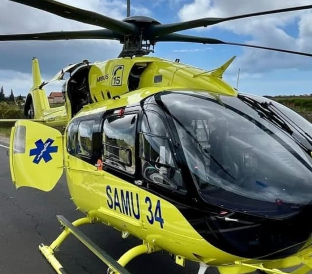POUSSAN : Un motard héliporté après un accident de la circulation.
